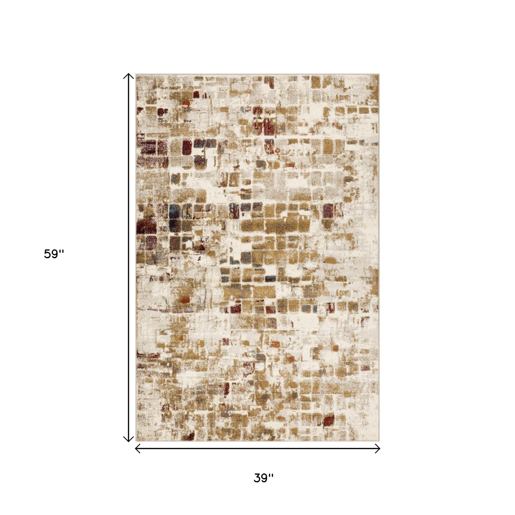 3' X 5' Natural And Brown Abstract Area Rug - Home Decor