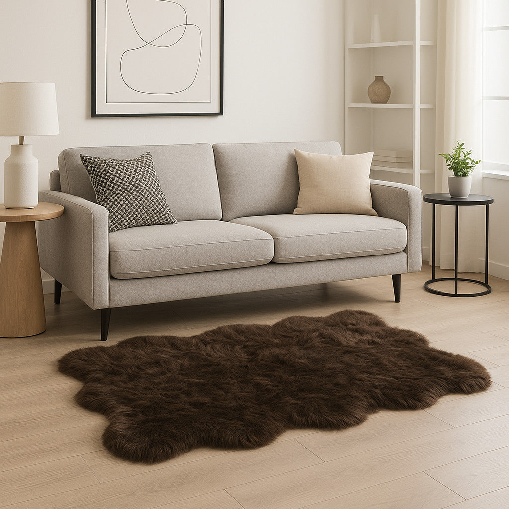 6' X 6' Chocolate Faux Fur Washable Non Skid Area Rug - Home Decor