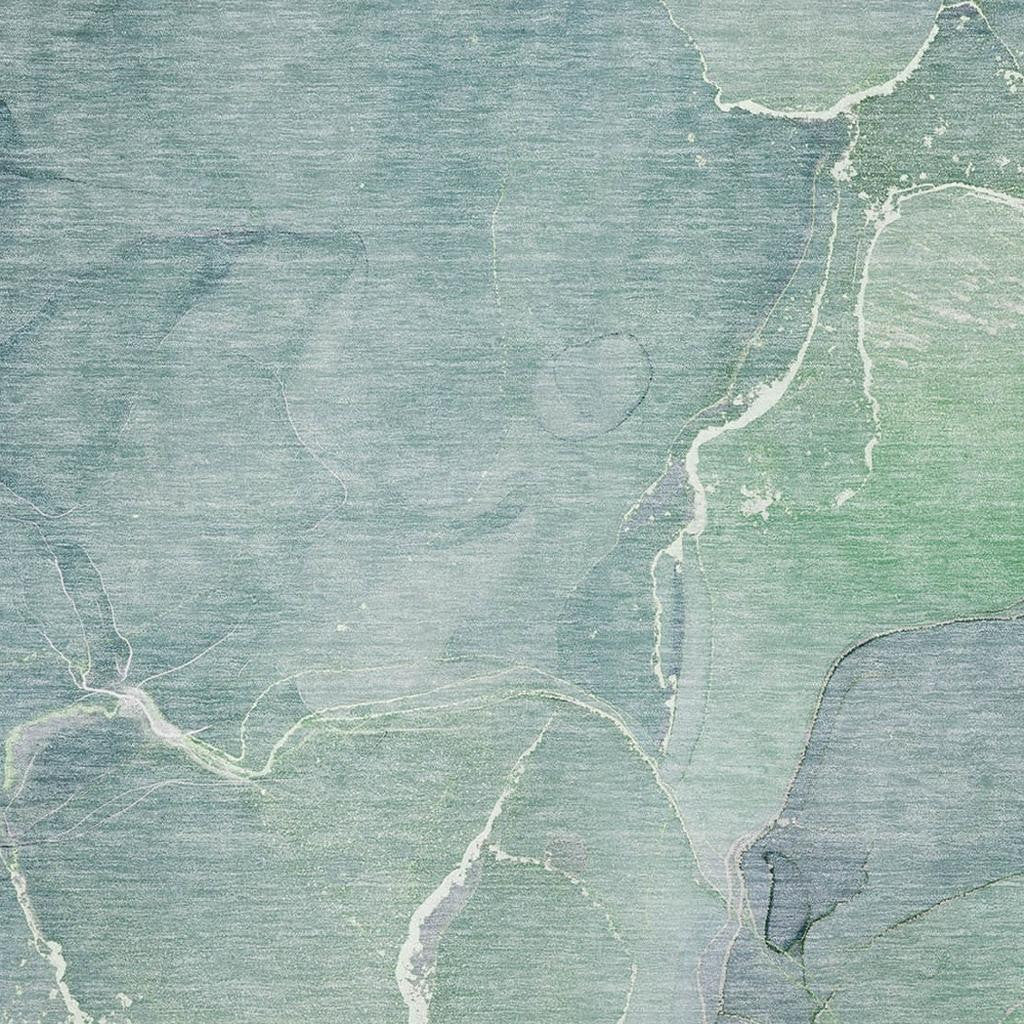 10' X 14' Teal And Ivory Abstract Washable Area Rug With UV Protection - Home & Garden