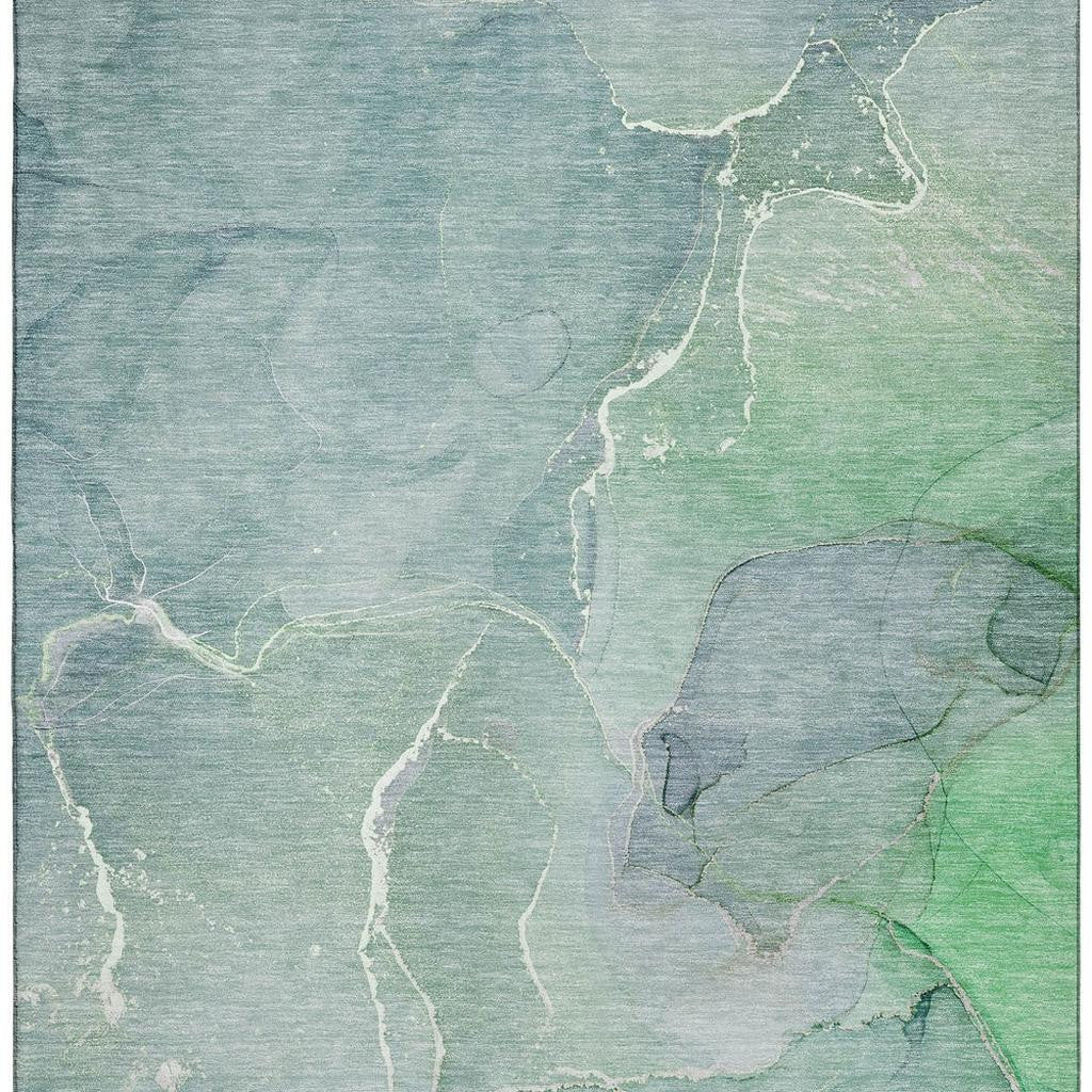 10' X 14' Teal And Ivory Abstract Washable Area Rug With UV Protection - Home & Garden