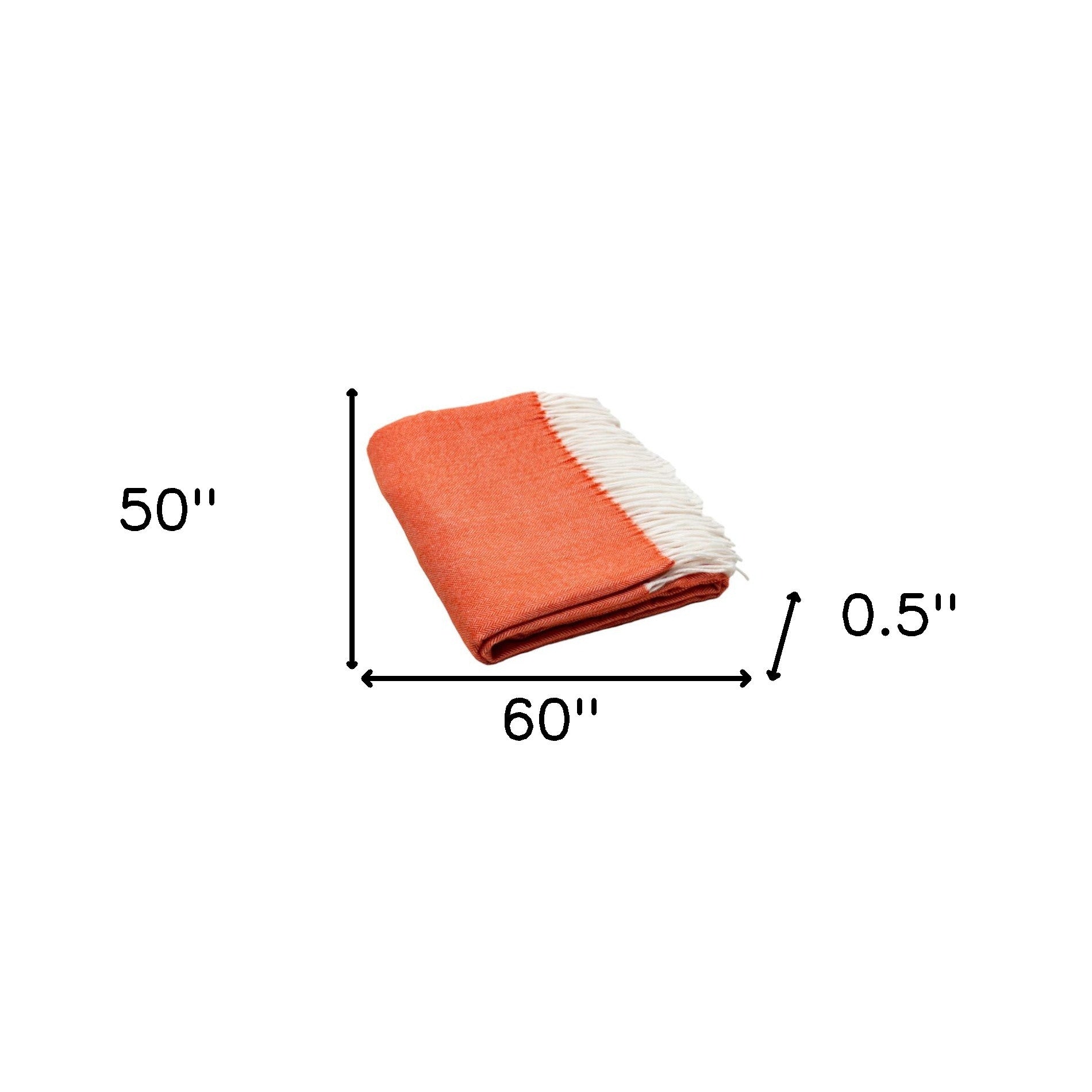 50" X 60" Orange And White Woven Herringbone Plush Throw Blanket - Home Decor