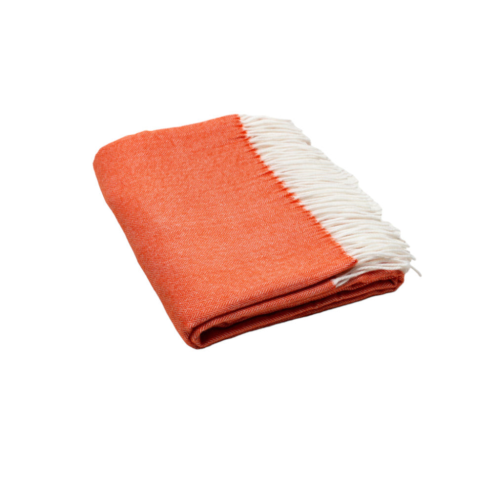50" X 60" Orange And White Woven Herringbone Plush Throw Blanket - Home Decor