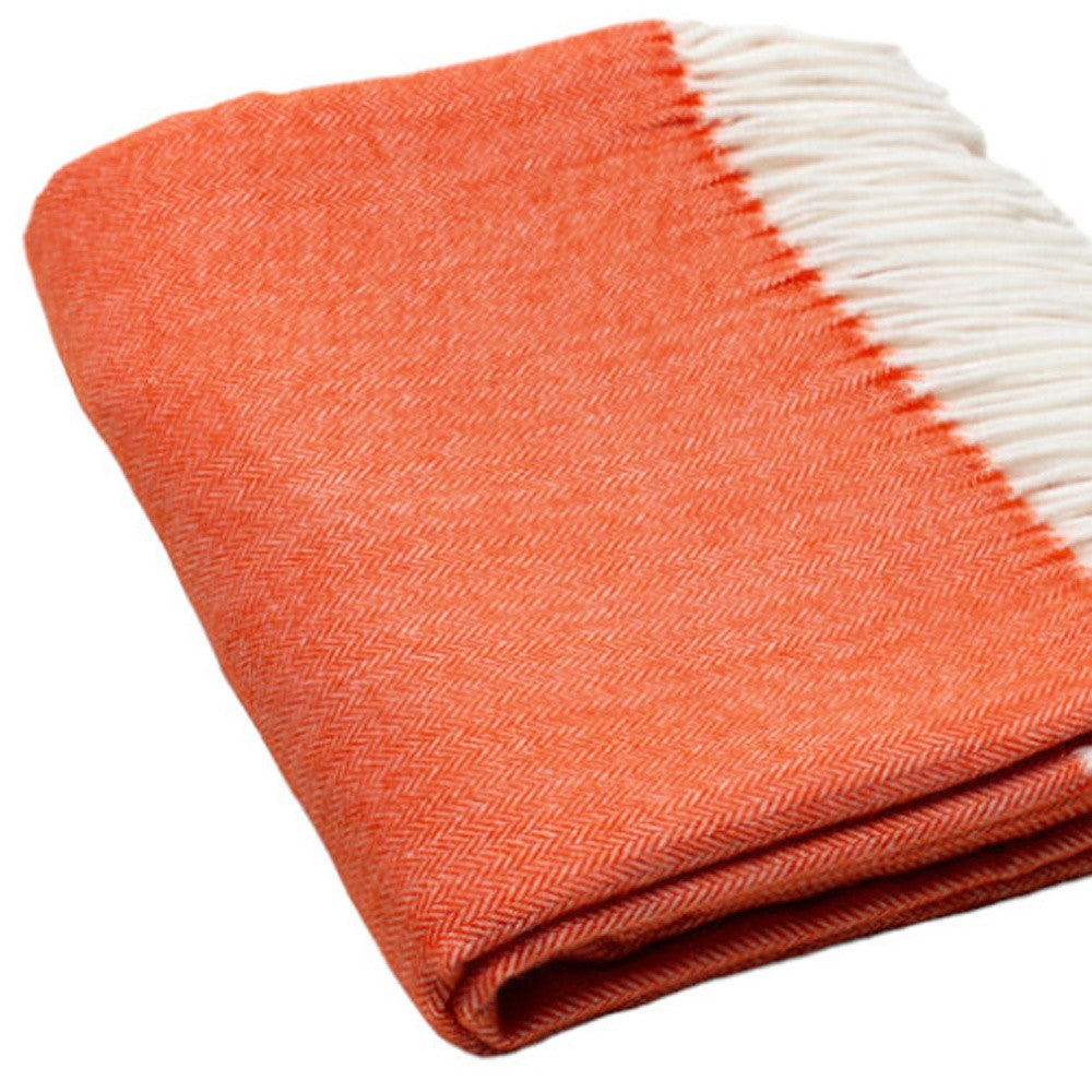 50" X 60" Orange And White Woven Herringbone Plush Throw Blanket - Home Decor