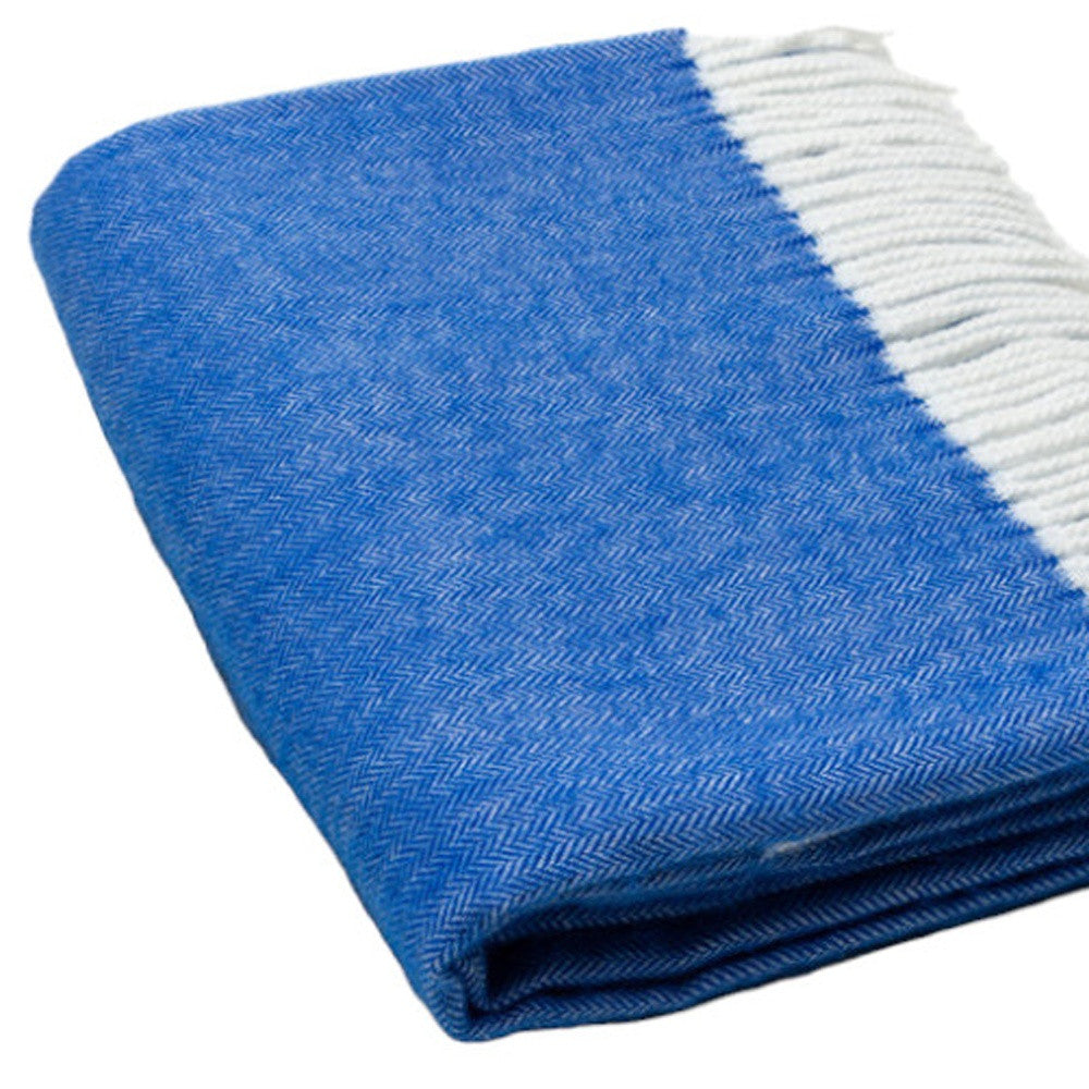 50" X 60" Royal Blue And White Woven Herringbone Plush Throw Blanket - Home Decor