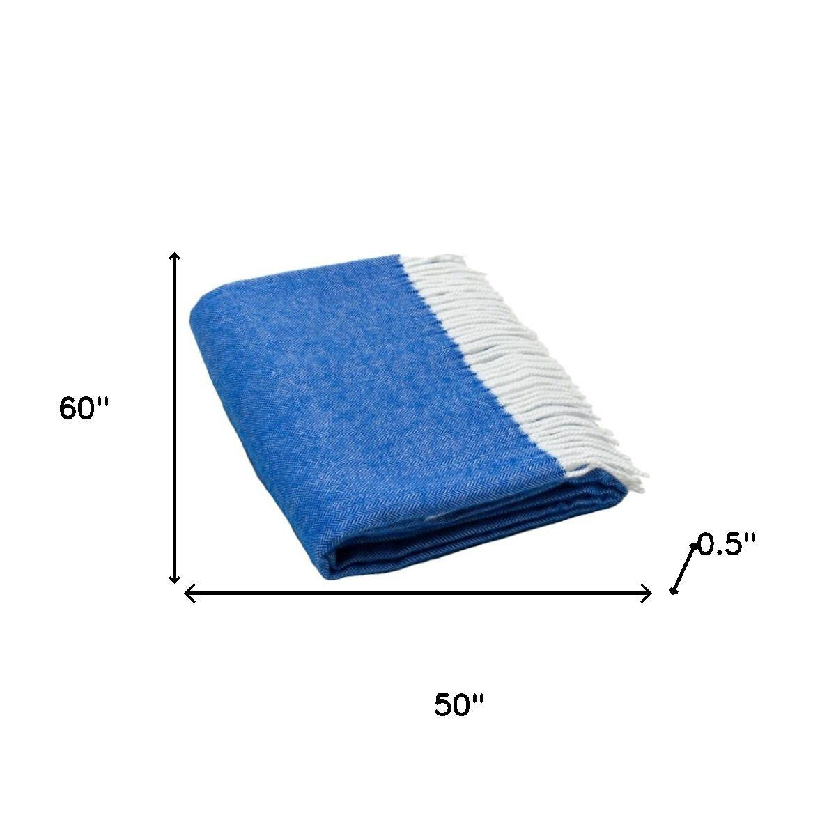 50" X 60" Royal Blue And White Woven Herringbone Plush Throw Blanket - Home Decor