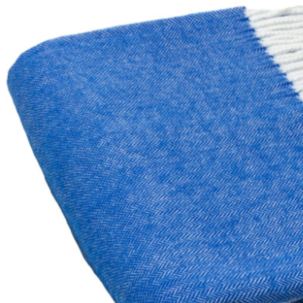 50" X 60" Royal Blue And White Woven Herringbone Plush Throw Blanket - Home Decor