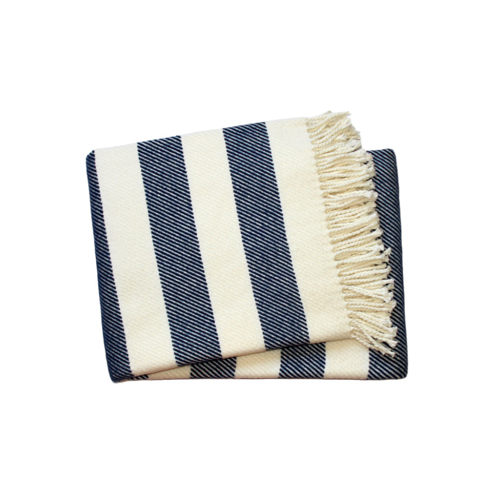55" X 70" Blue And Cream Striped Cotton Plush Throw Blanket - Home Decor