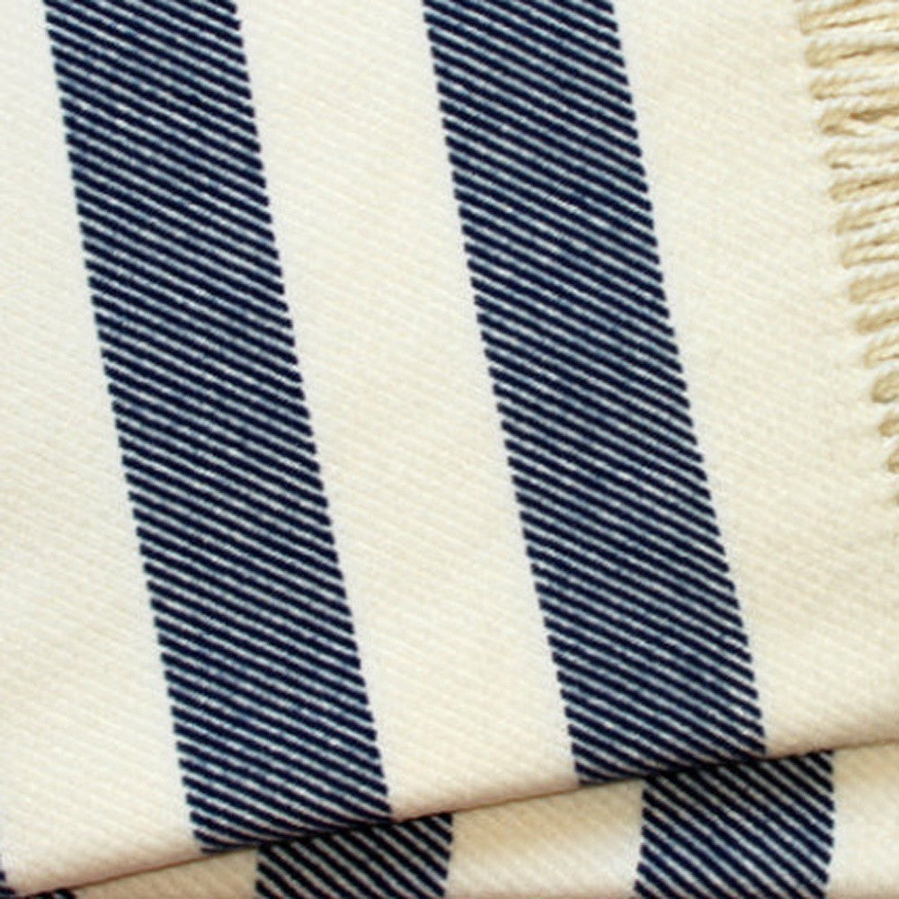 55" X 70" Blue And Cream Striped Cotton Plush Throw Blanket - Home Decor