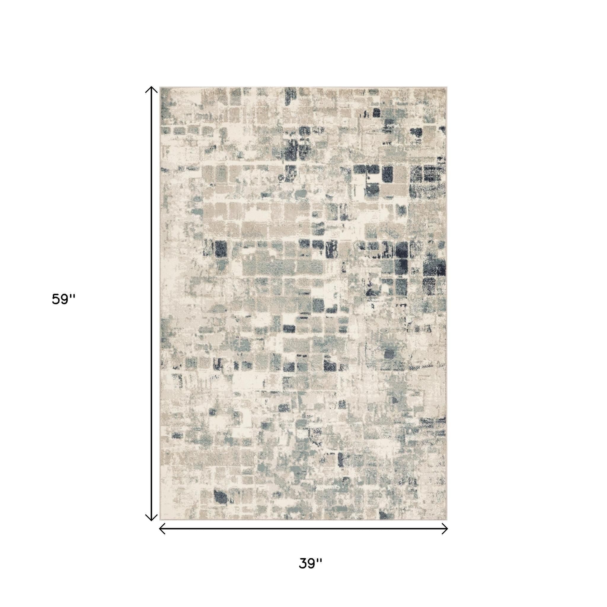 3' X 5' Blue and Beige Abstract Area Rug - Home Decor