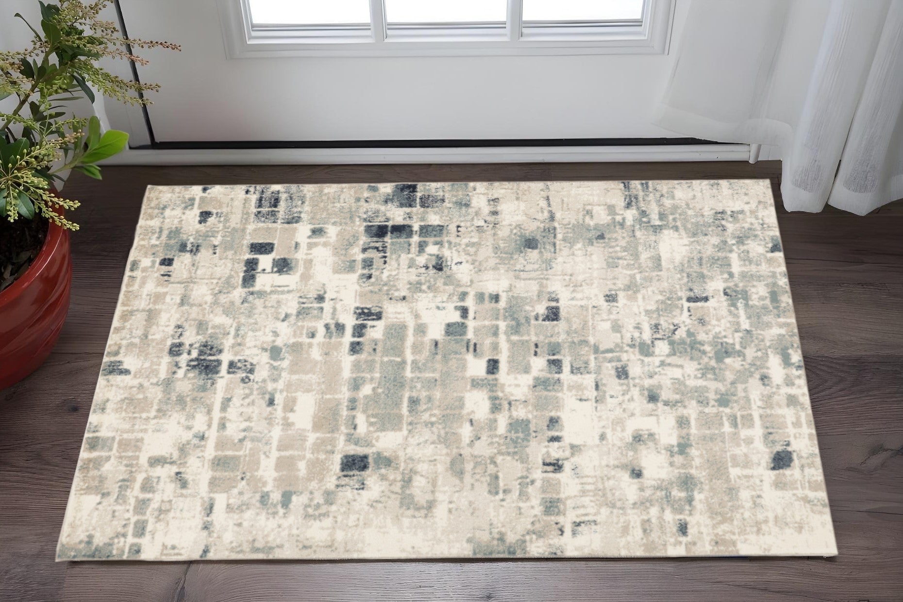 3' X 5' Blue and Beige Abstract Area Rug - Home Decor