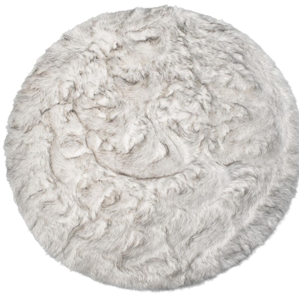 6' X 6' Ombre Grey Round Faux Fur Washable Non Skid Area Rug - Home Decor