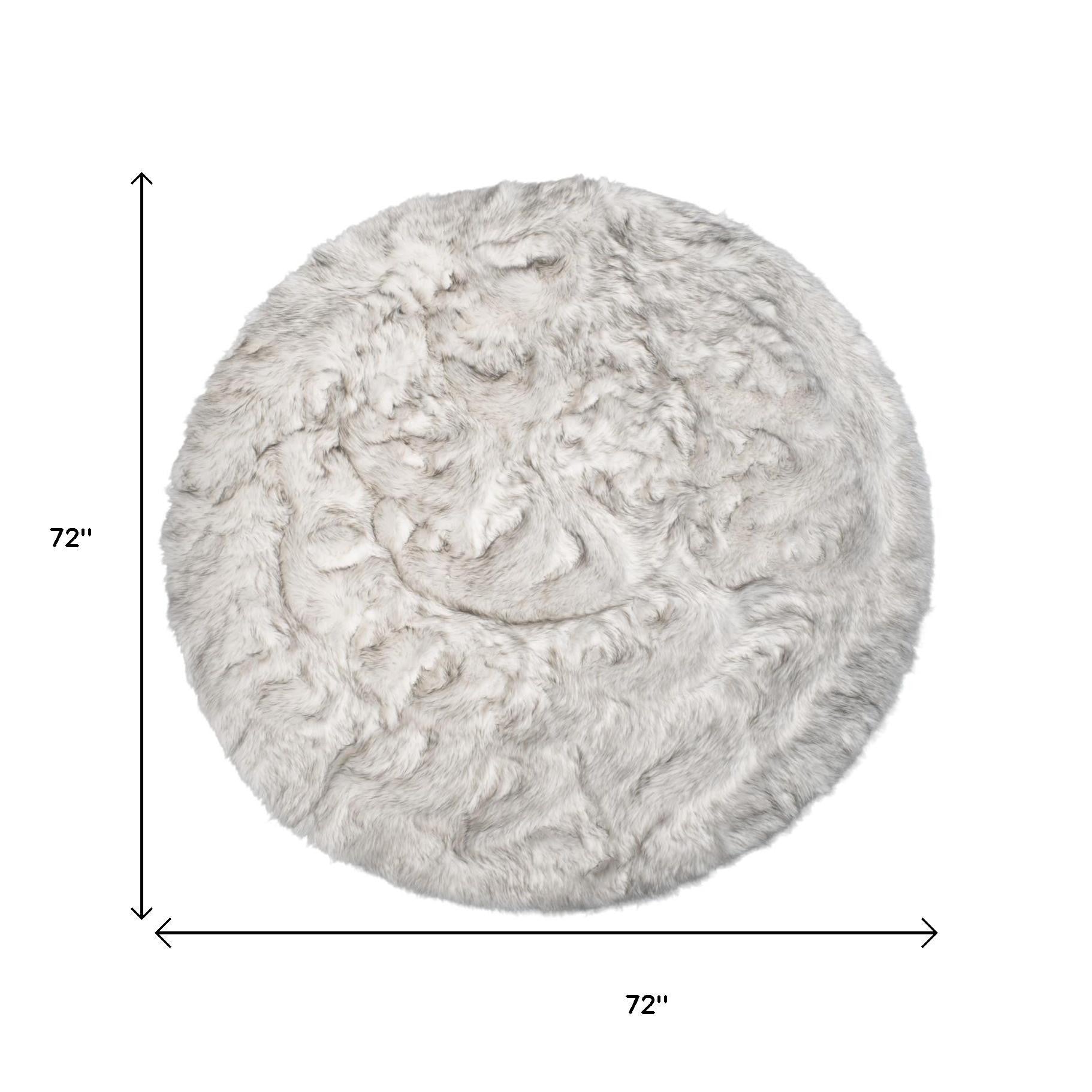 6' X 6' Ombre Grey Round Faux Fur Washable Non Skid Area Rug - Home Decor