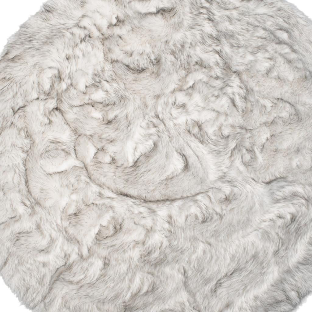 6' X 6' Ombre Grey Round Faux Fur Washable Non Skid Area Rug - Home Decor