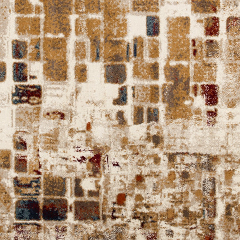 8' Natural And Brown Abstract Distressed Round Rug - Home Decor
