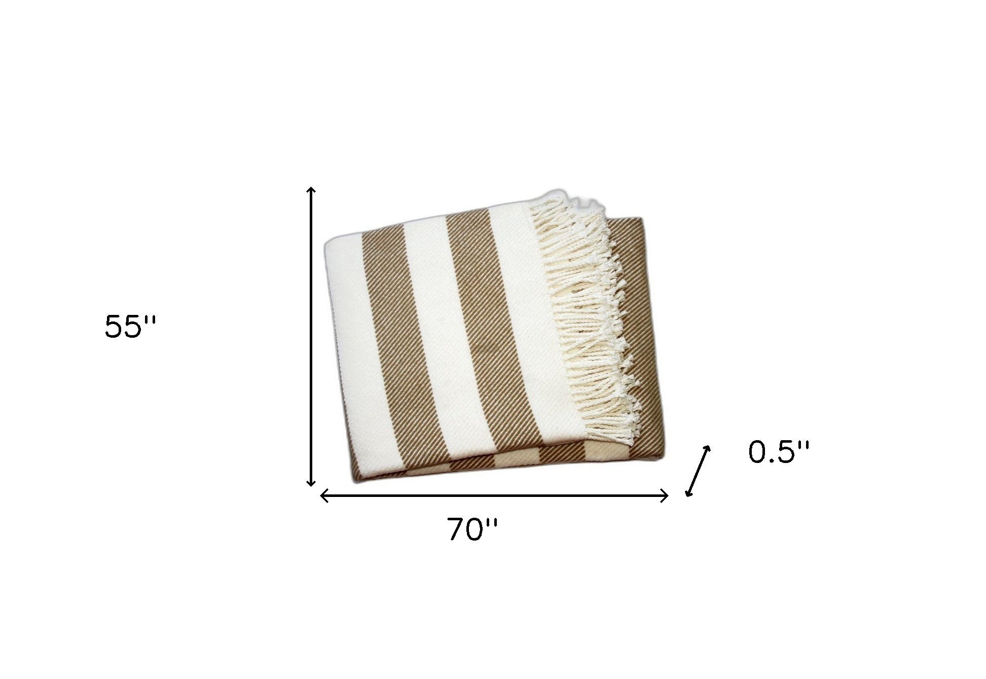 Cream and Stone Slanted Stripe Fringed Throw Blanket - Home Decor
