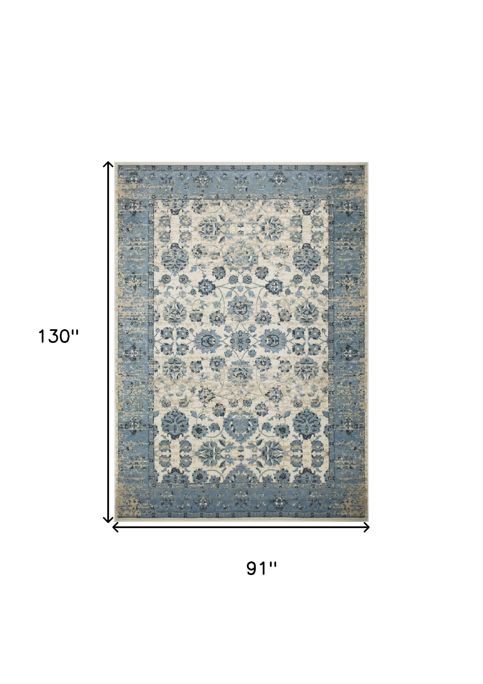 8' X 11' Ivory And Sky Blue Oriental Area Rug - Home Decor