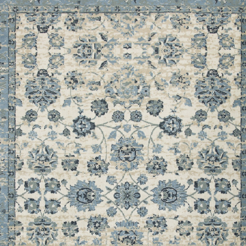8' X 11' Ivory And Sky Blue Oriental Area Rug - Home Decor