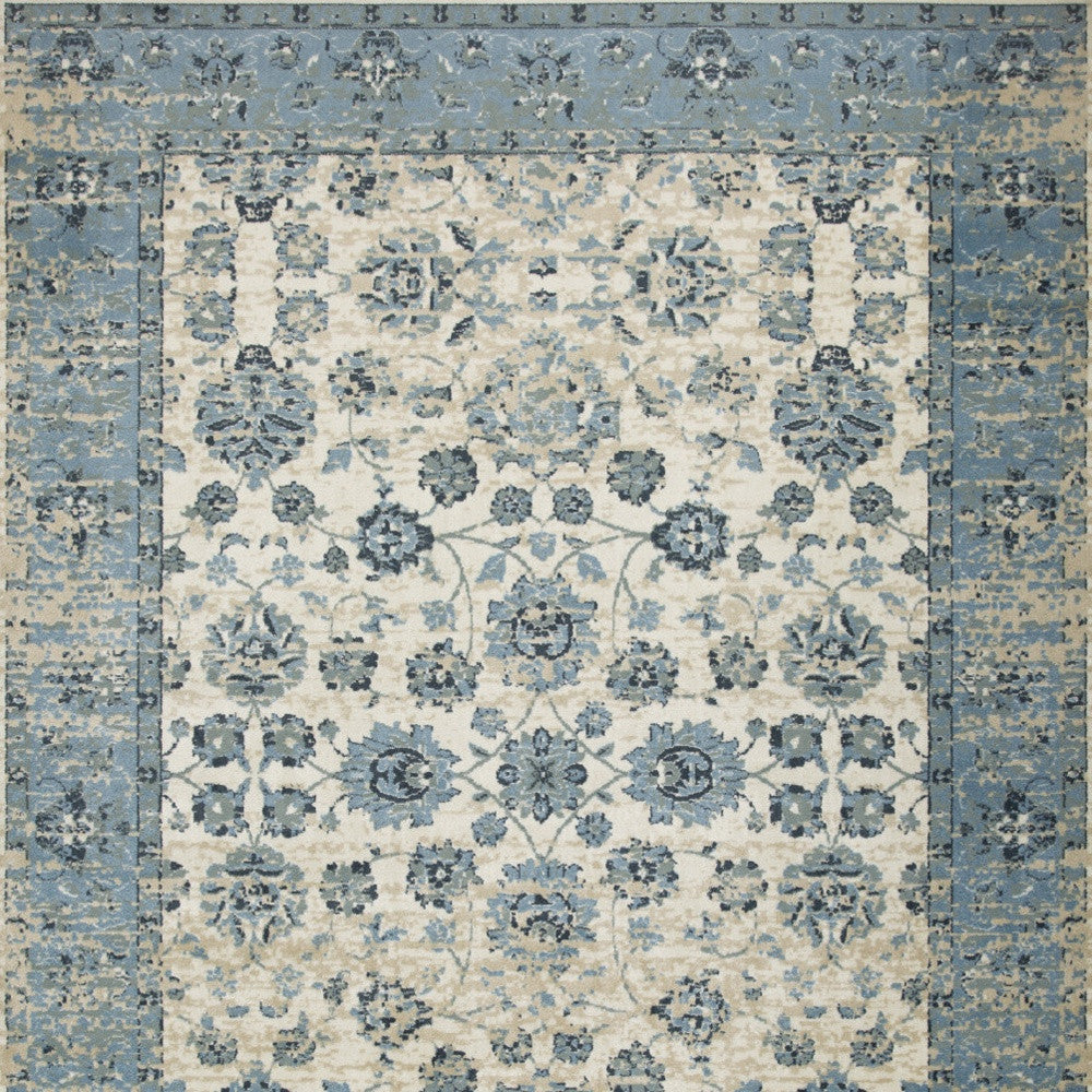 8' X 11' Ivory And Sky Blue Oriental Area Rug - Home Decor
