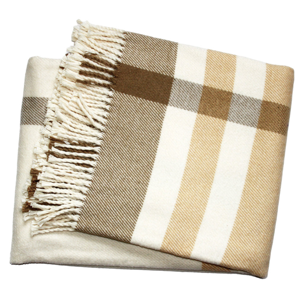 Plush Multi Beige Plaid Throw Blanket with Tassels - Home Decor