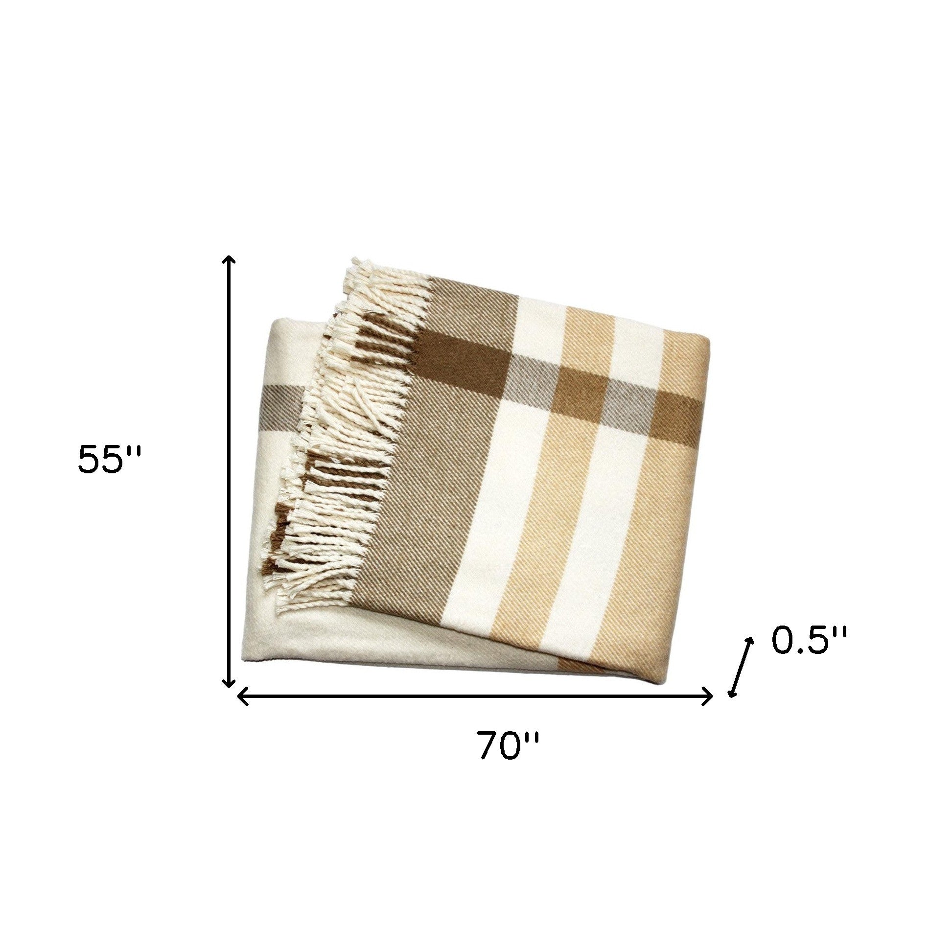 Plush Multi Beige Plaid Throw Blanket with Tassels - Home Decor