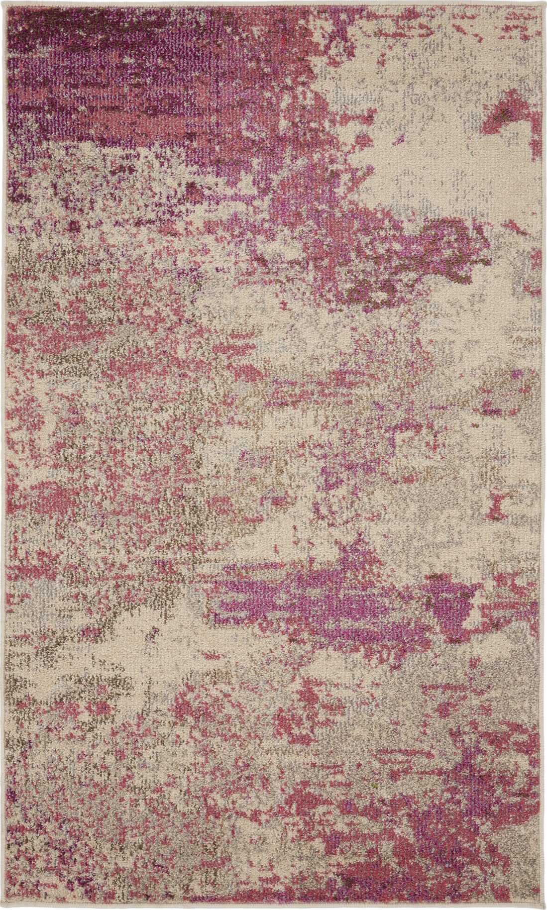 3' X 5' Ivory And Pink Abstract Power Loom Non Skid Area Rug - Home Decor