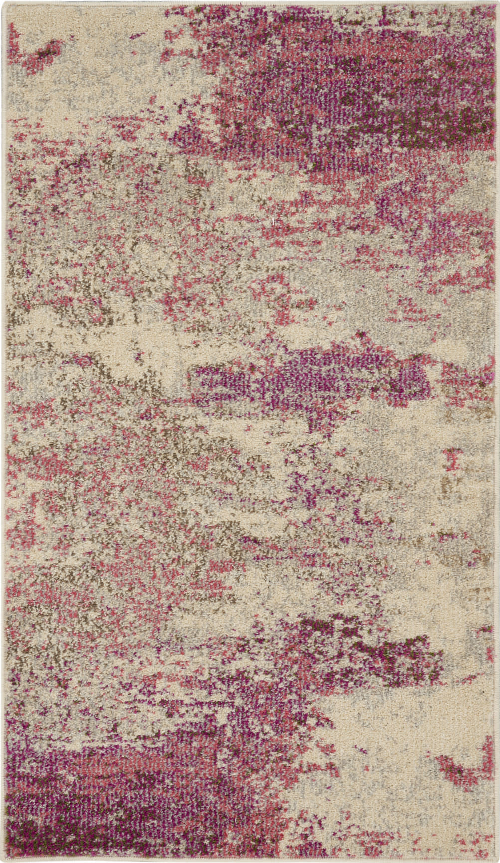 2' X 4' Ivory And Pink Abstract Power Loom Non Skid Area Rug - Home Decor