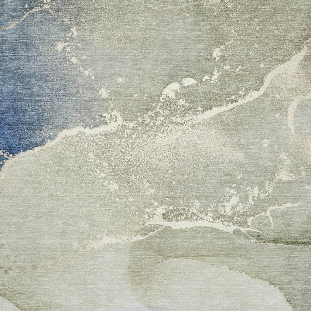 3' X 5' Blue Gray And Ivory Abstract Washable Area Rug With UV Protection - Home & Garden