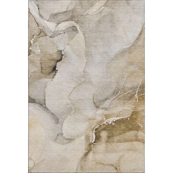 5' X 8' Beige And Ivory Abstract Washable Area Rug With UV Protection - Home & Garden