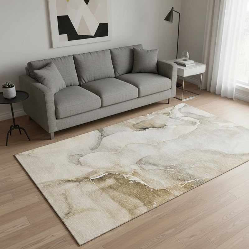 5' X 8' Beige And Ivory Abstract Washable Area Rug With UV Protection - Home & Garden