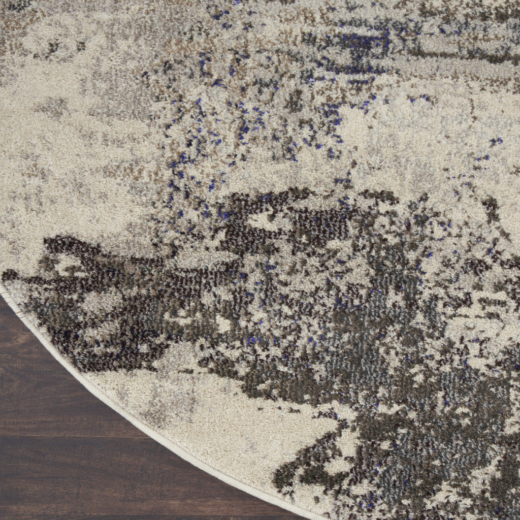 4' X 4' Ivory And Grey Round Abstract Power Loom Non Skid Area Rug - Home Decor
