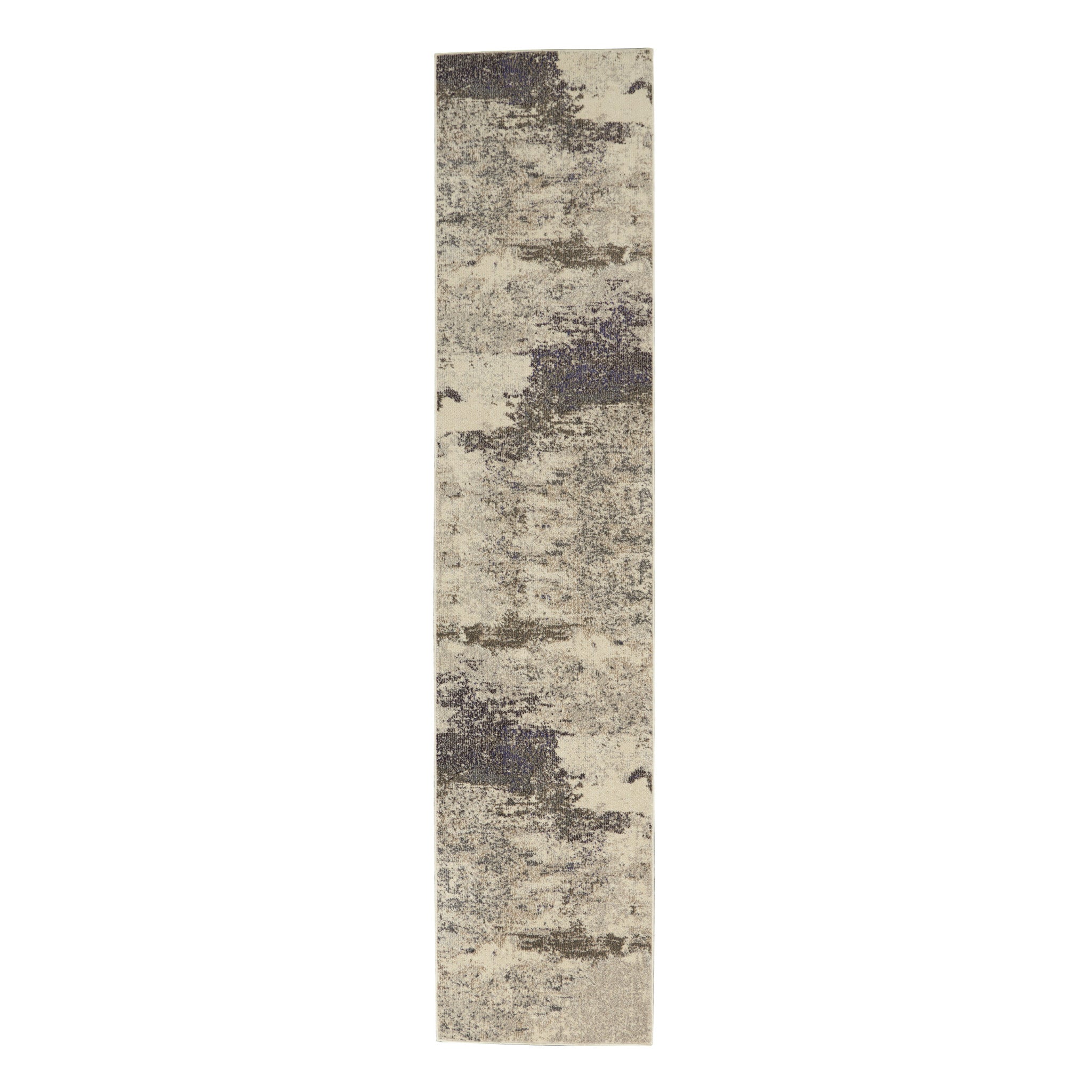 2' X 8' Ivory And Grey Abstract Power Loom Non Skid Runner Rug - Home Decor
