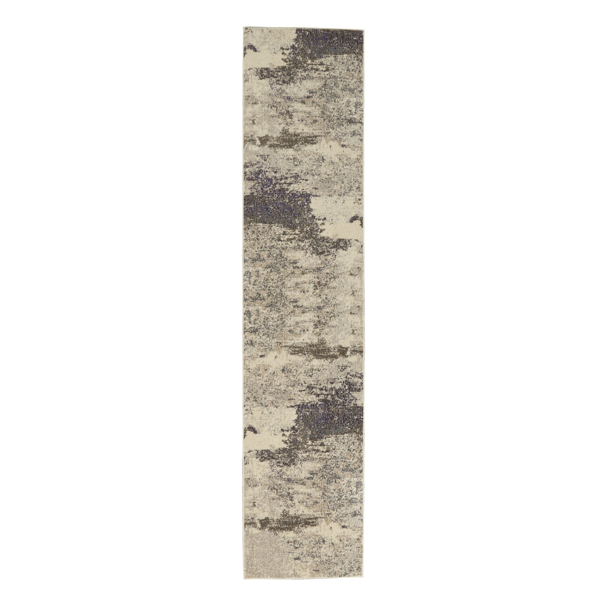 2' X 8' Ivory And Grey Abstract Power Loom Non Skid Runner Rug - Home Decor