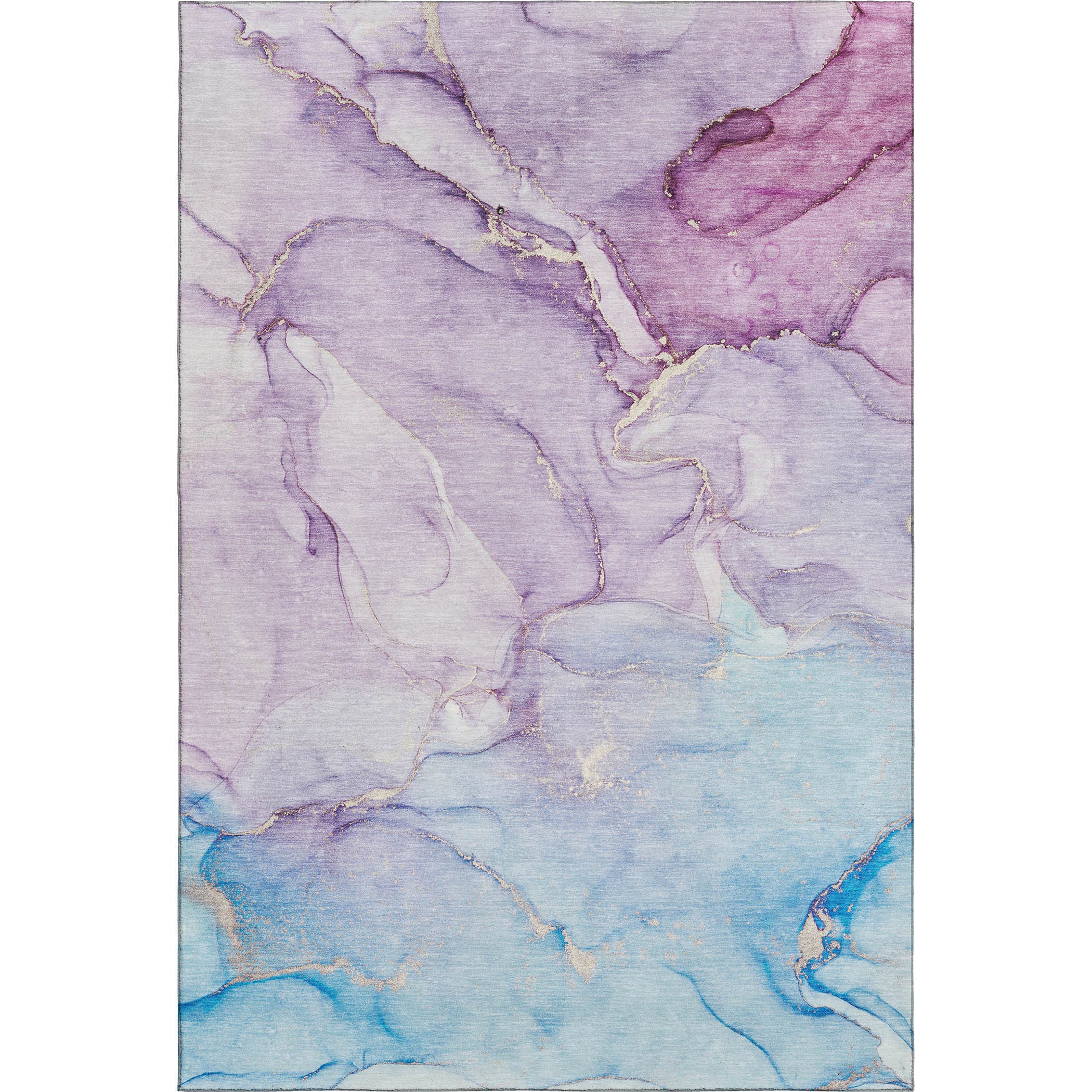 3' X 5' Purple Blue And Ivory Abstract Washable Area Rug With UV Protection - Home & Garden
