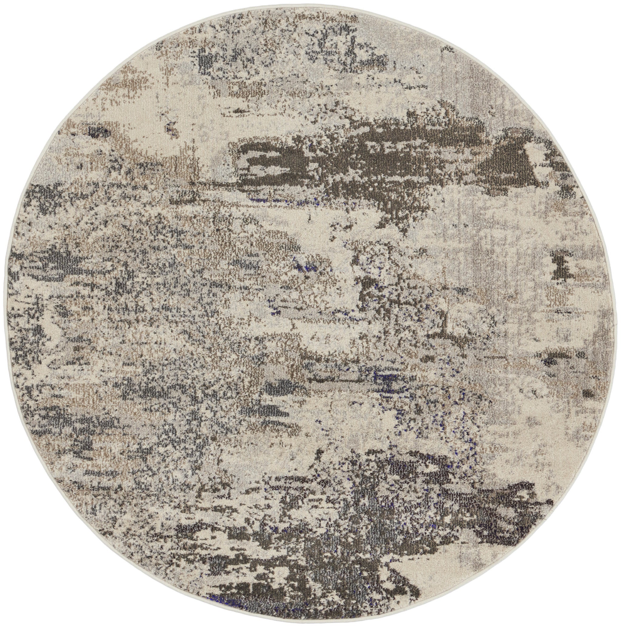 5' X 5' Ivory And Grey Round Abstract Power Loom Non Skid Area Rug - Home Decor