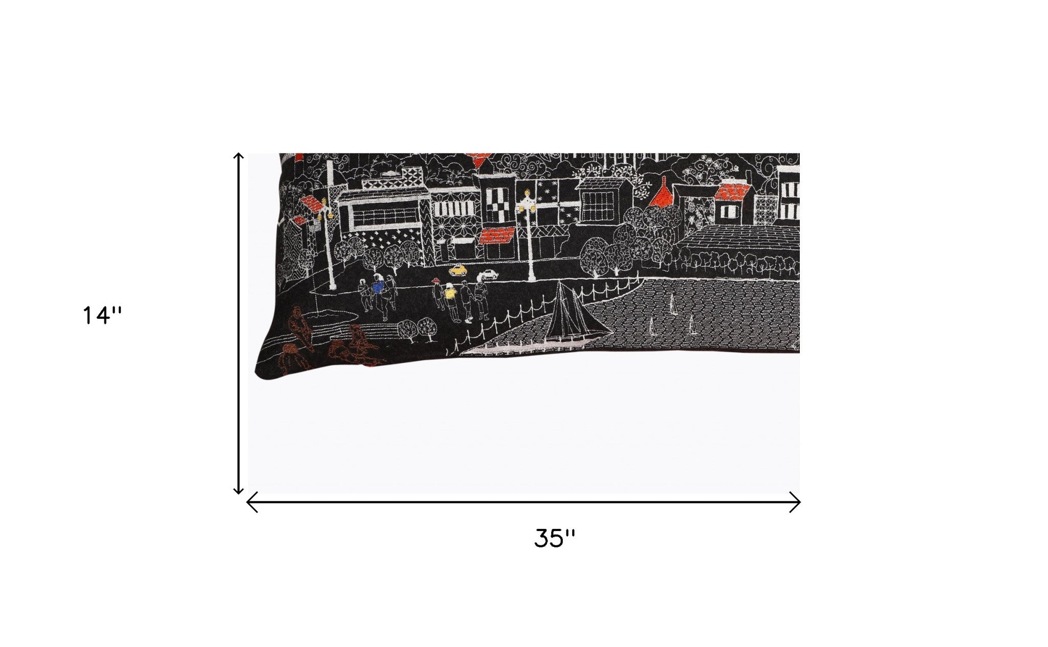 14" X 35" Dark Gray And White Annapolis Nighttime Skyline Lumbar Decorative Pillow - Home & Garden