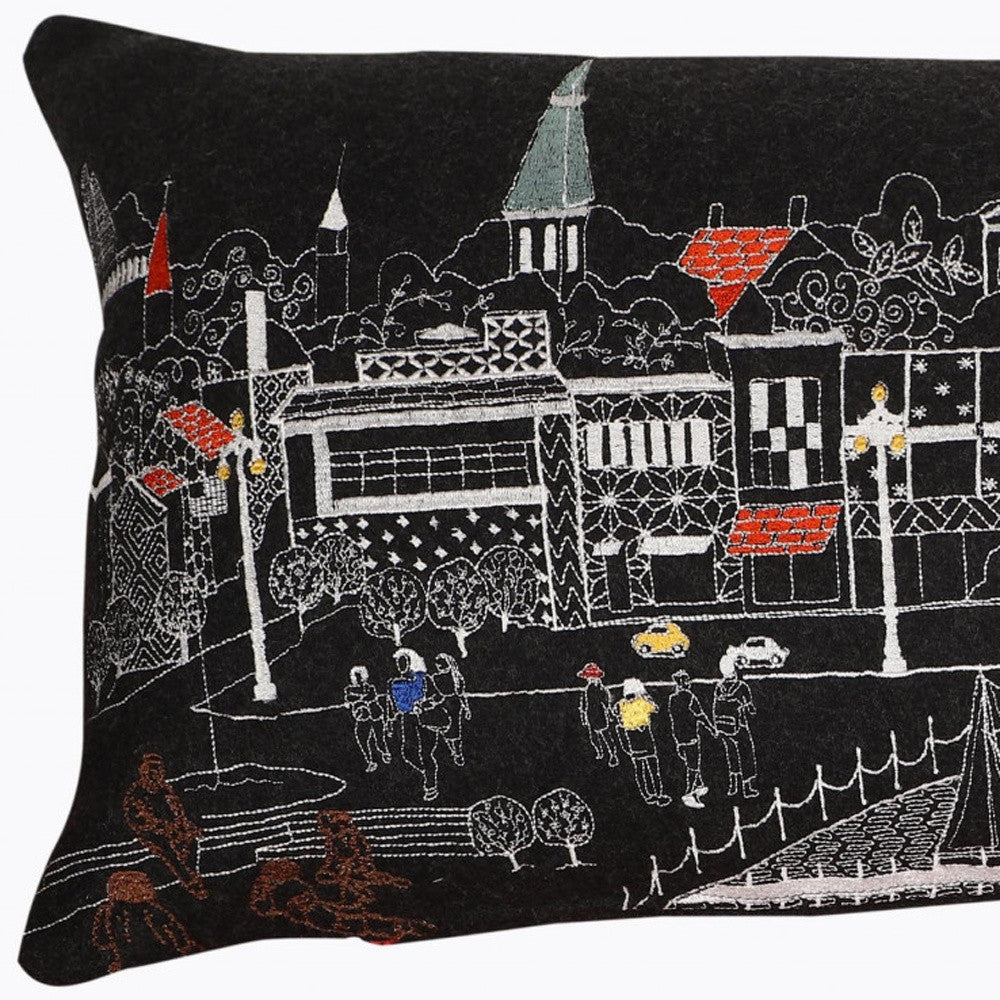 14" X 35" Dark Gray And White Annapolis Nighttime Skyline Lumbar Decorative Pillow - Home & Garden