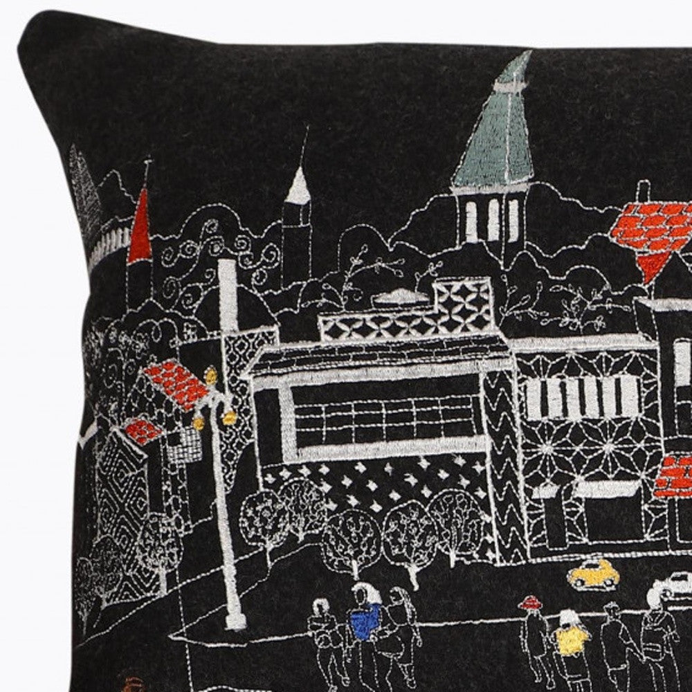 14" X 35" Dark Gray And White Annapolis Nighttime Skyline Lumbar Decorative Pillow - Home & Garden