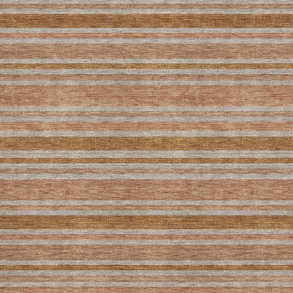 10' X 14' Rust And Beige Striped Washable Area Rug With UV Protection - Home & Garden