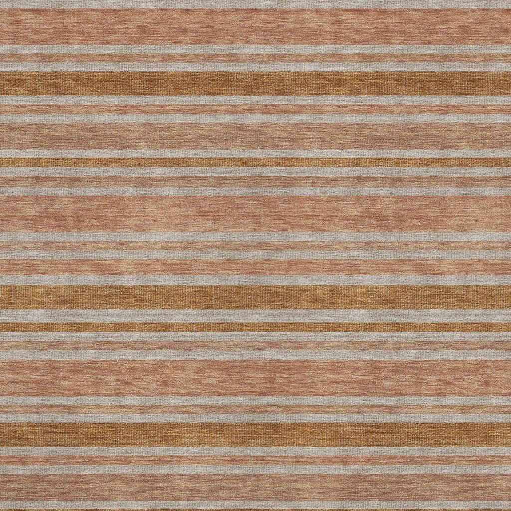 5' X 8' Rust And Beige Striped Washable Area Rug With UV Protection - Home & Garden