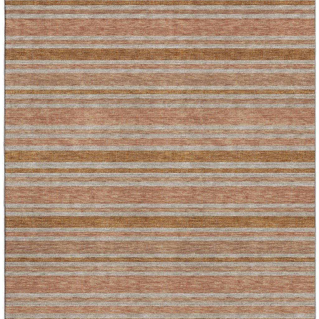 5' X 8' Rust And Beige Striped Washable Area Rug With UV Protection - Home & Garden