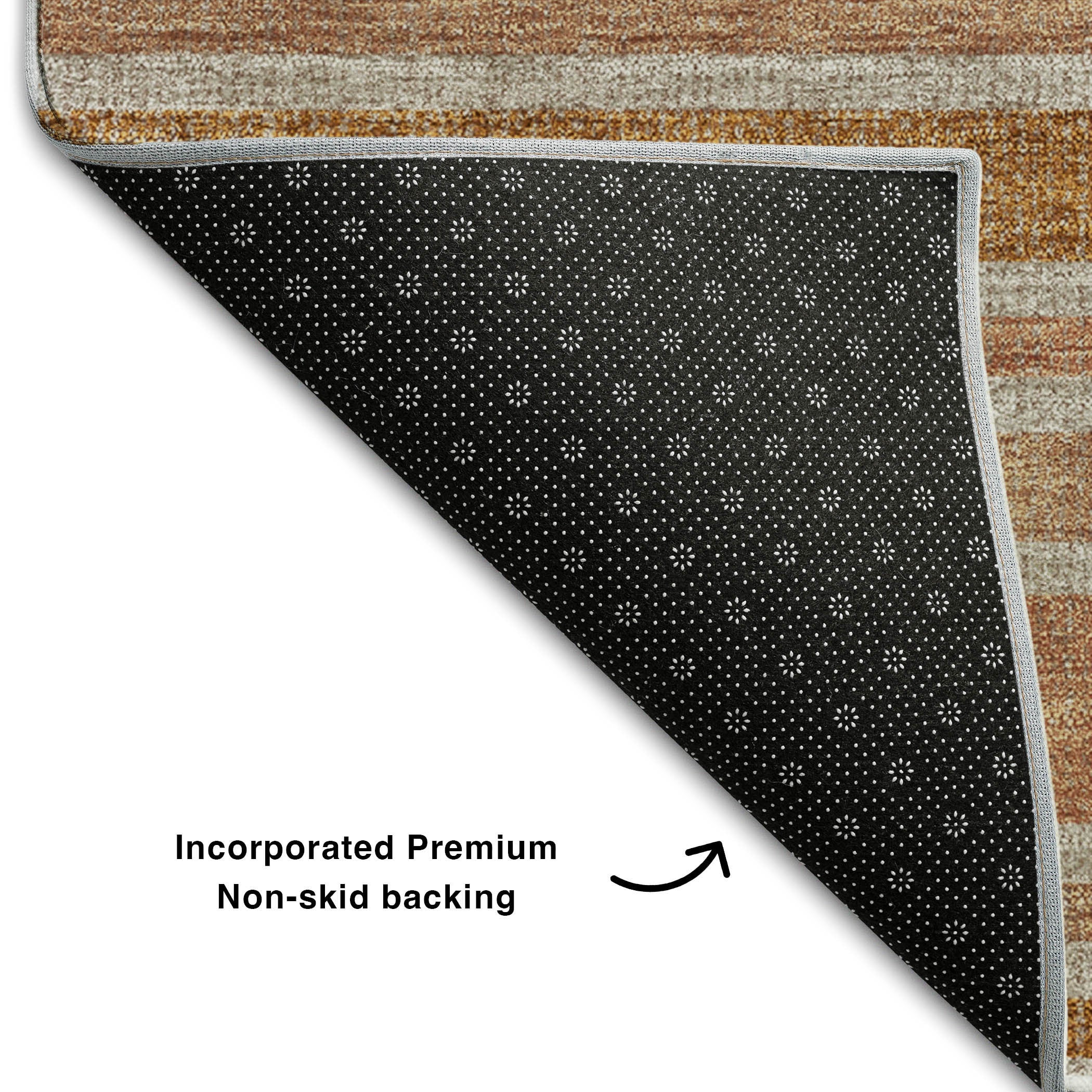 5' X 8' Rust And Beige Striped Washable Area Rug With UV Protection - Home & Garden
