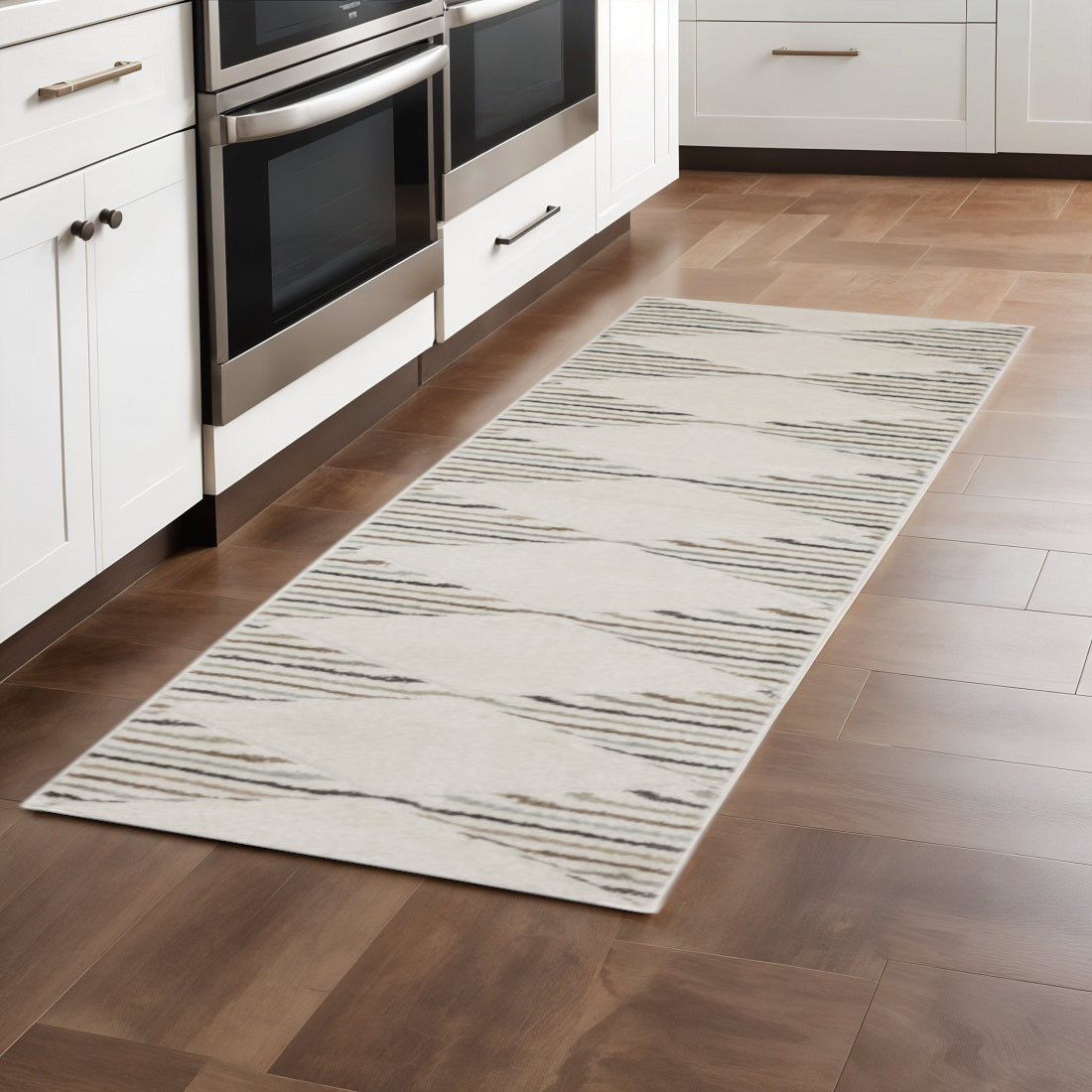 2' X 8' Brown And Ivory Geometric Power Loom Runner Rug - Home & Garden