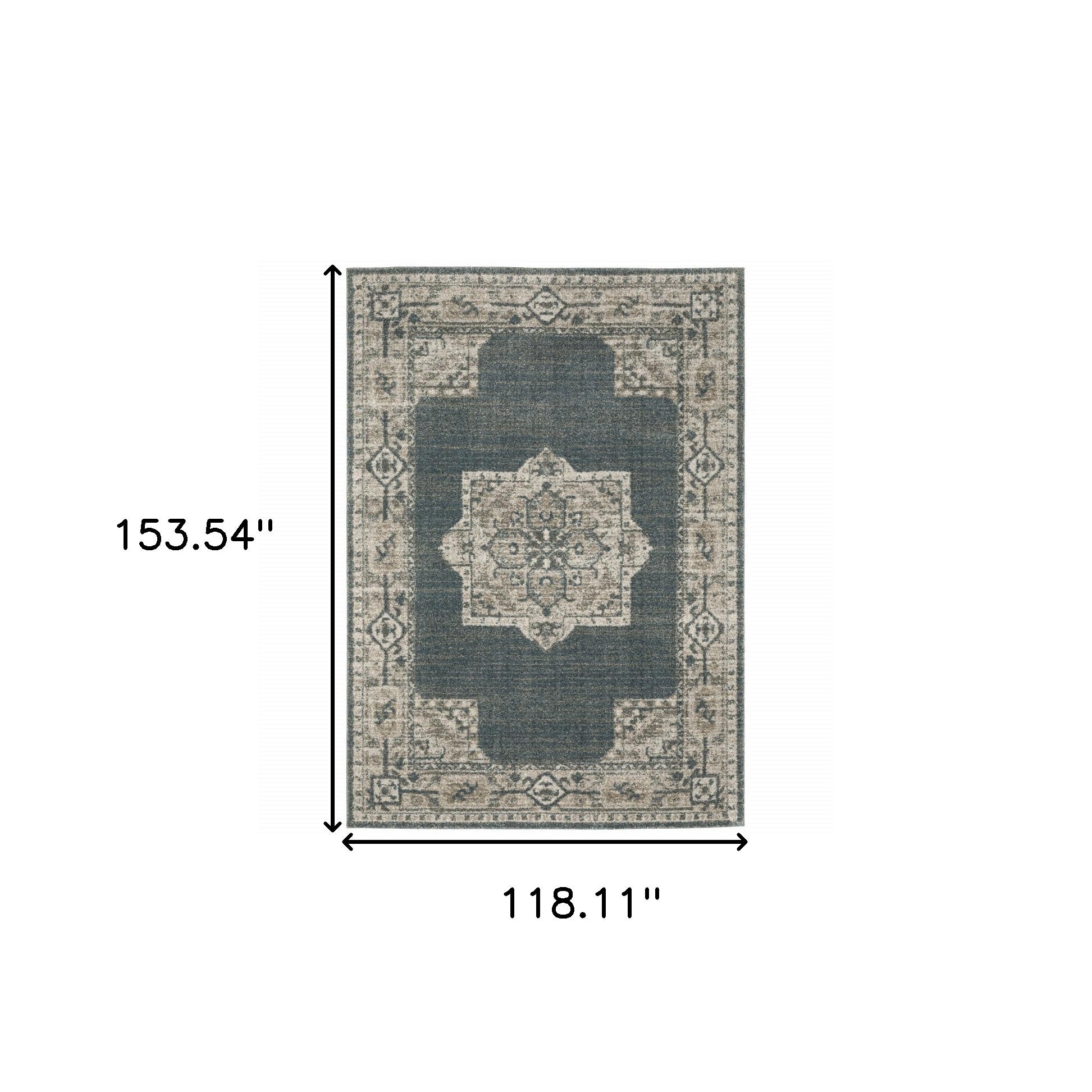 10' X 13' Blue and Beige Oriental Power Loom Area Rug - Home & Garden