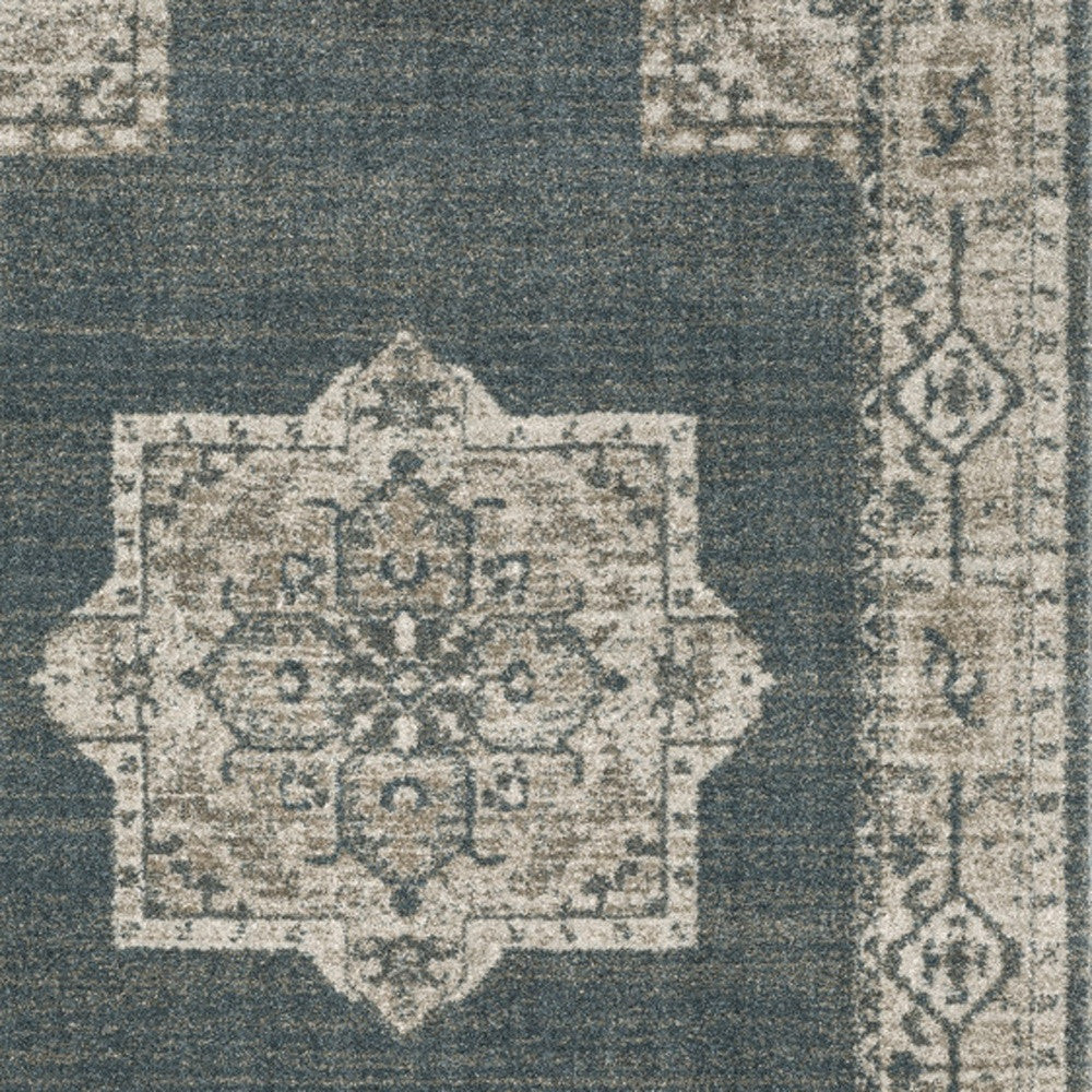 10' X 13' Blue and Beige Oriental Power Loom Area Rug - Home & Garden