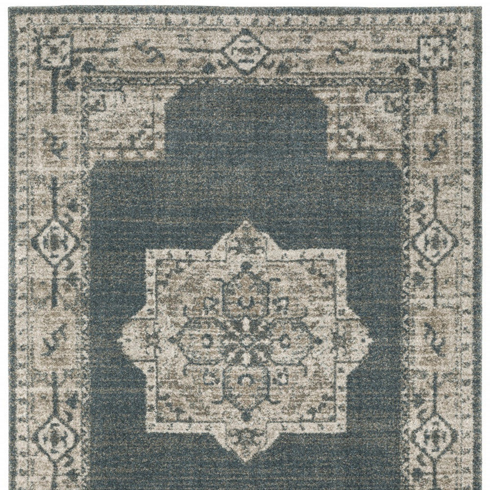 10' X 13' Blue and Beige Oriental Power Loom Area Rug - Home & Garden
