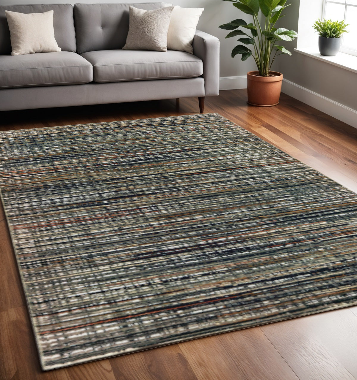 5' X 8' Black Navy Gold Ivory And Blush Abstract Power Loom Stain Resistant Area Rug - Home & Garden