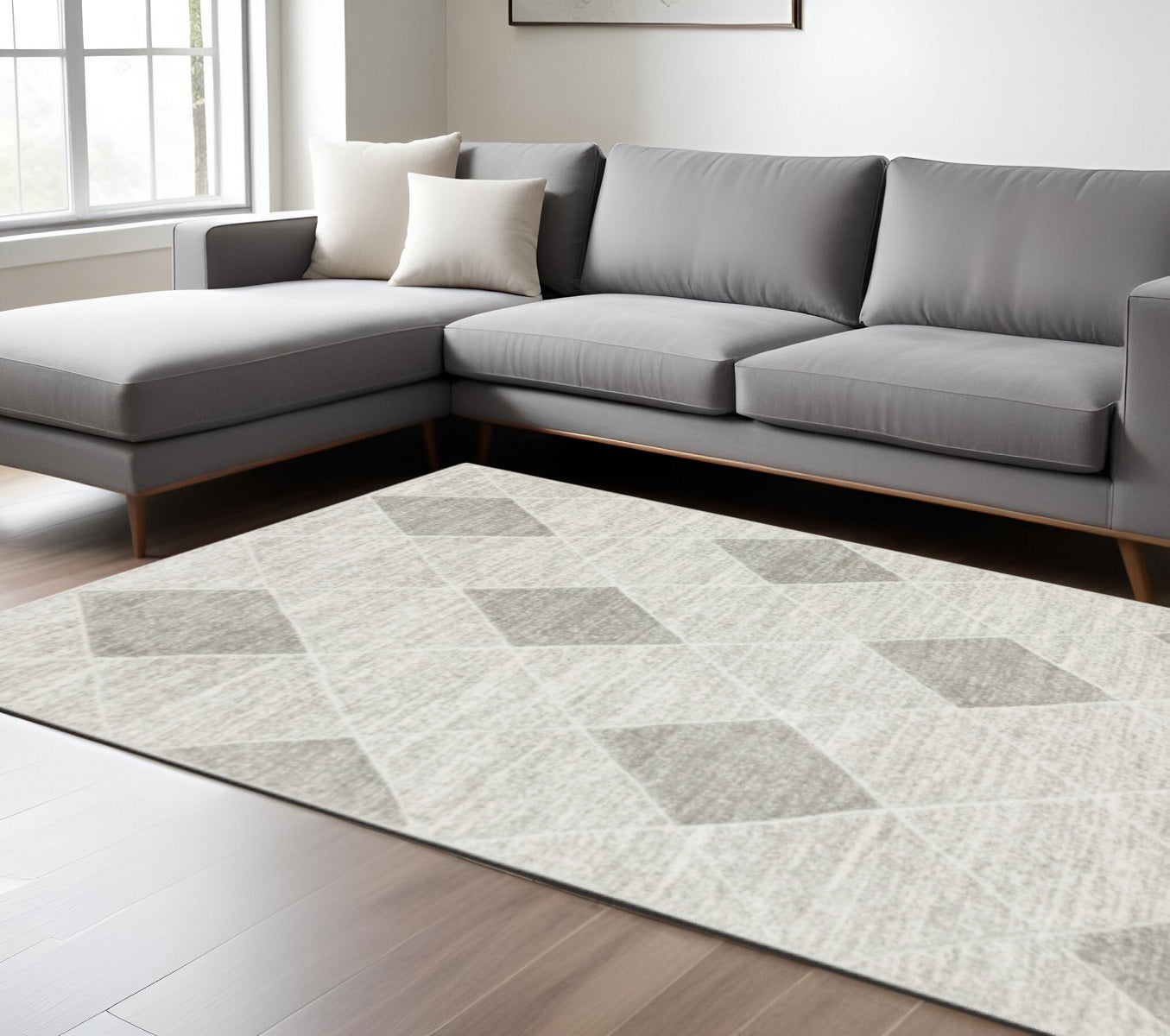 10' X 13' Grey And Ivory Geometric Power Loom Stain Resistant Area Rug - Home & Garden