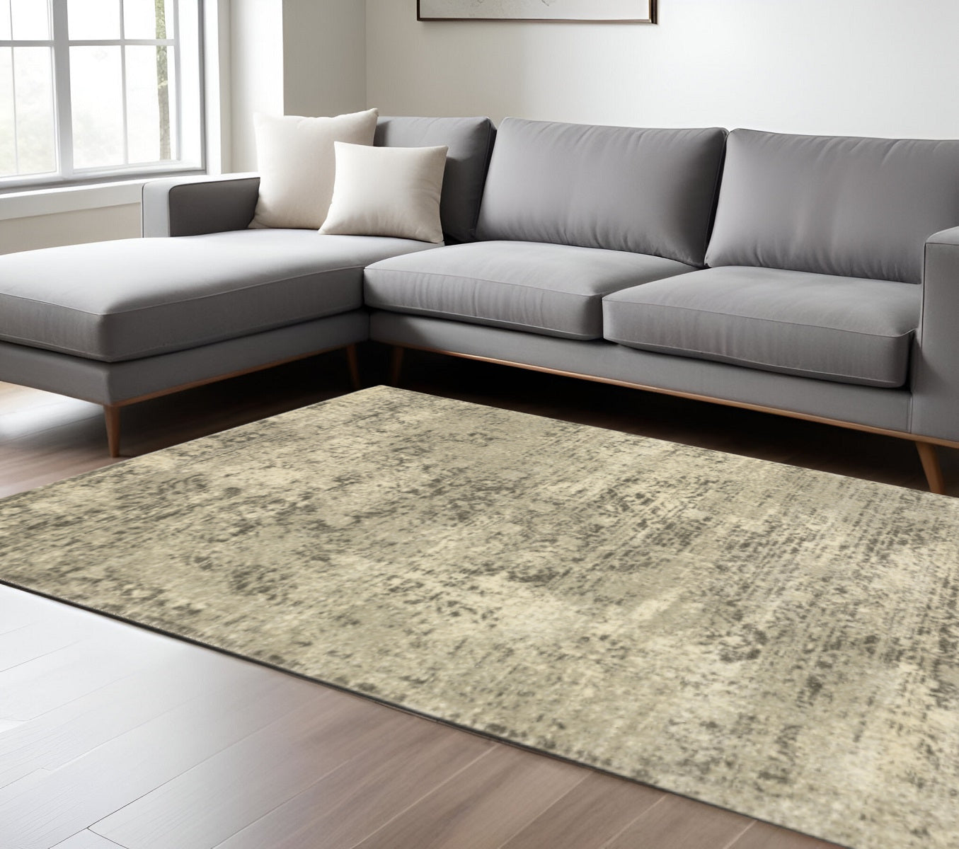10' X 13' Grey Ivory Beige And Taupe Oriental Power Loom Stain Resistant Area Rug - Home & Garden