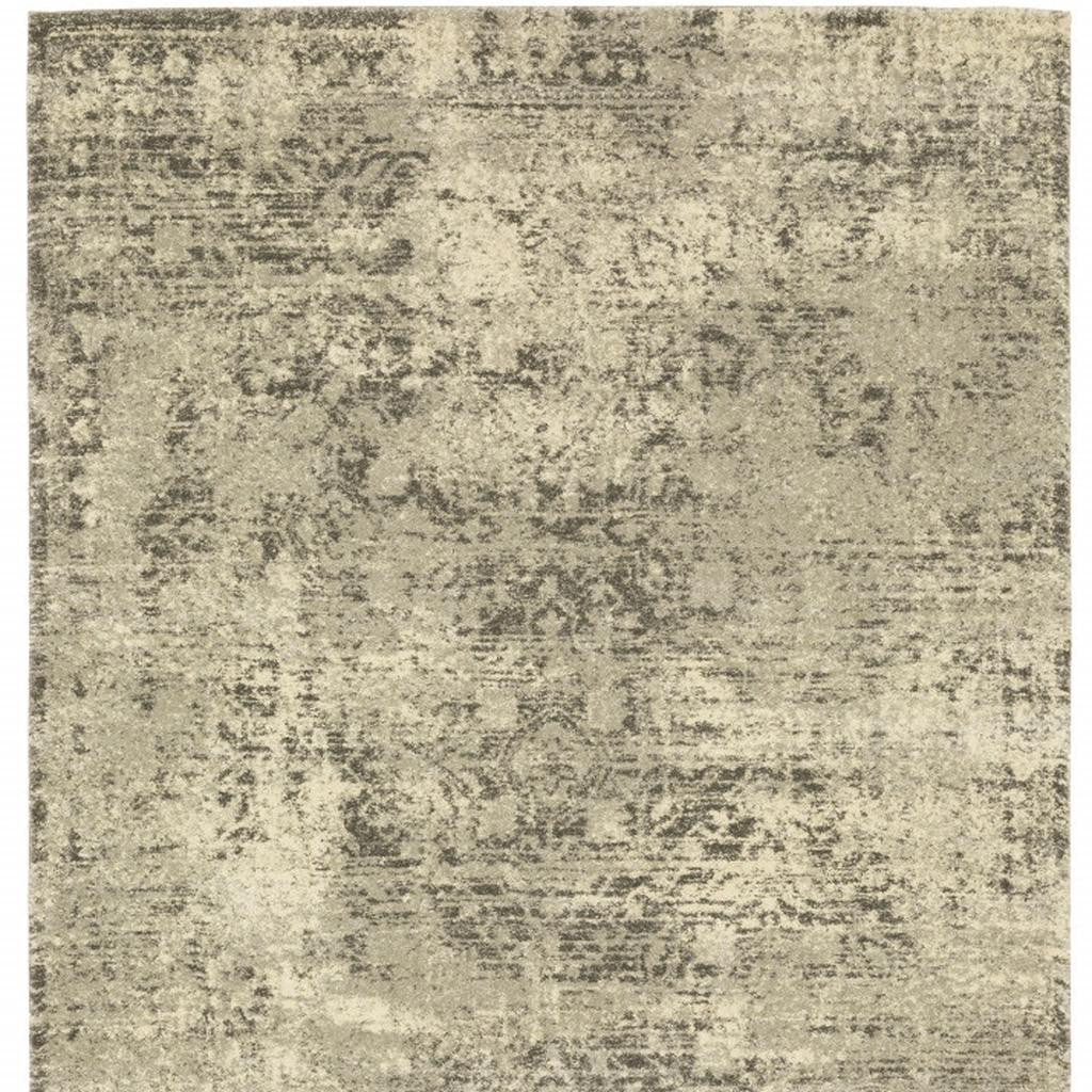 10' X 13' Grey Ivory Beige And Taupe Oriental Power Loom Stain Resistant Area Rug - Home & Garden