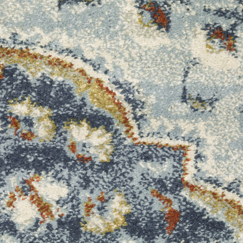 5' X 7' Blue Beige Rust Gold And Teal Oriental Power Loom Stain Resistant Area Rug - Home & Garden